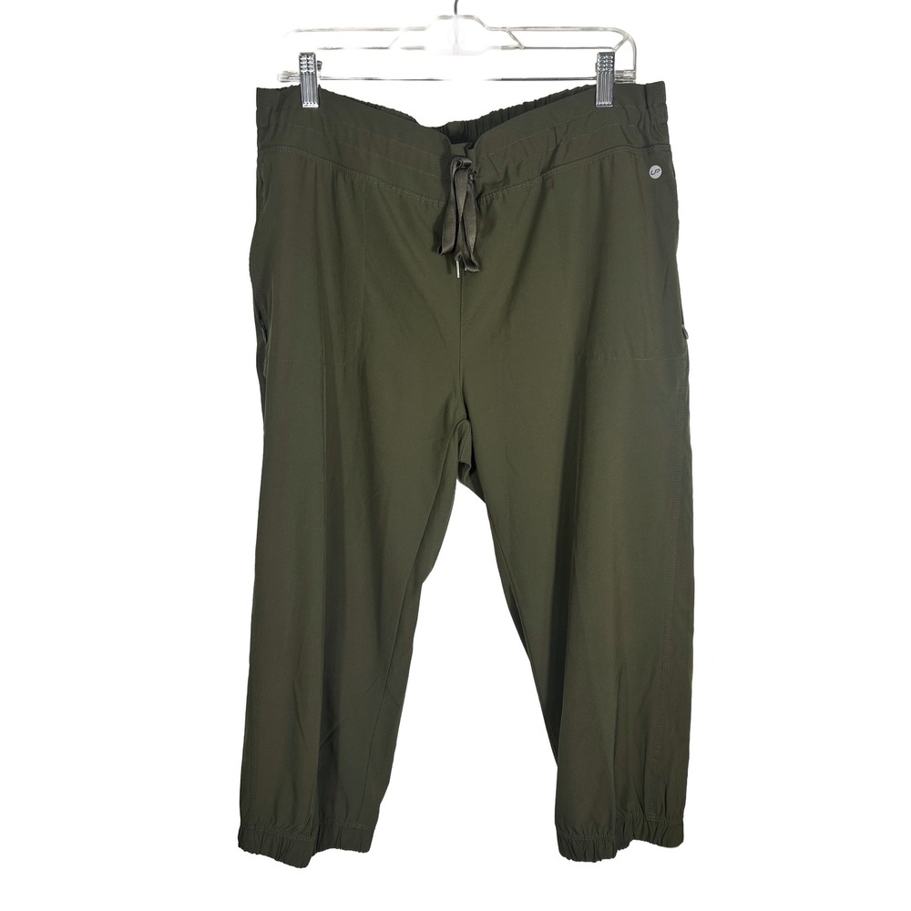 Unipro Womens XL Olive Green Capris Pants‎ Elastic Waist Zipper Pockets Stretch